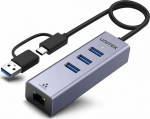 HUB USB Unitek Unitek Hub USB C 4w1 Ethernet 3 x USB A 5 Gbps z adapterem USB A