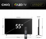 Television CHiQ U55QST TV 55, UHD, QLED, Google TV, DLG 120 Hz, Dolby Audio, Frameless, metallic