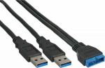 Cable USB InLine 2x USB-A - 19-pin 0.4 m Czarny (33447I)
