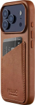 Kaitse&uuml;mbris kaarditaskuga Apple iPhone 17 Pro, pruun, naturaalsest nahast, MagSafe &uuml;hilduv, Mujjo