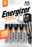 Patareid Energizer Primary Alkaline AA LR6 CP4 4patareid, madala voolutarbega seadmetele, keskmise mahutavusega leeliselement