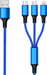 2GO 3in1 USB Ladekabel Micro-USB,Apple,TypeC Nylon 1.5m blue