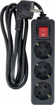 MicroConnect 3-way Schuko Power Strip, on/off switch 3M, Black