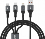 Dudao L3E 3-i-1 USB-A til MicroUSB/USB-C/Lightning 66W 1.2m Sort