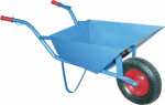 A construction wheelbarrow on a sheet metal bearing