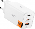 Toalaadija adapter Essential 67W, 2x USB-C + 1x USB-A juhtmele, valge, GaN-Pro kiirlaadimine, EE673EU, Spigen