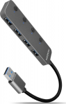 AXAGON HUE-MSA 4x USB3.2 Gen 1 SWITCH hub, metal, micro USB power IN, 20cm USB-A cable