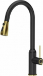 Kitchen faucet Quadron Jessica Q LINE PullOut SteelQ standing black with elements finished in gold (84818011)