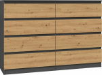 Topeshop MALWA chest of drawers 8 DRAWER M8 140 - ANTHRACITE / DĄB ARTISAN