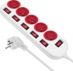 Maclean power strip, 5 socket extension cable, with switches, 250VAC/10A, 1.5m, MCE204 R/W
