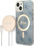 Guess Bundle Pack MagSafe 4G - A set of case + loader MagSafe iPhone 14 (niebieski/gold)