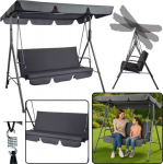 Lean Three-seater garden swing with cushions and a mattress, gray