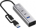 GRAUGEAR 4-Port USB HUB + PD Supports 2x USB-C 2x USB-A