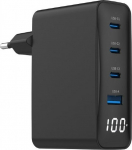 GEMBIRD Universal Charger 100W GaN 1xUSB-A 3xUSB-C fast charging LCD czarna