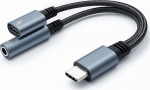 Qoltec Adapter USB-C 2w1 | USB-C | Jack 3.5mm | PD 15W | 10cm
