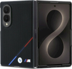 BMW M Leather Case Perforated Tricolor Stripe Metal Logos MagSafe for Samsung Galaxy Z Fold8 / black