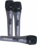 SENNHEISER 3-PACK E835-S, MICROPHONE SET WITH 3X E 835 S, VOCAL MICROPHONE, DYNAMIC, CARDIOID, I/O SWITCH, INCLUDING MICROPHONE BRACKET AND CASES
