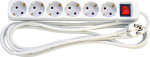 Mercodan 6-outlet Schuko power strip, with switch 3.0m, white