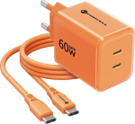 Charger Forcell F-Energy GaN III VT-60 60W PD QC 4.0+ 2x USB-C Orange + kabel USB-C