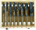 Silver metal drill bit, cylindrical, cobalt 14 16 15 16.5 19 20.5 22 25.50 mmmm set (10419)