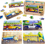 PuzzleOK Wooden Puzzle 4w1 Vehicles Puzzle Set Means of Transport Cars