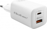 Qoltec Charger 65W GaN ULTRA | 5-20V | 2.25-3.25A | 1 x USB typ C PD | 1 x USB QC 3.0 | White