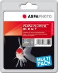 AgfaPhoto Ink B/C/M/Y 4x11 ml, APCCLI551XLSET, Pigment-based