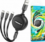 Kabel USB Partner Tele.com USB-A - USB-C + microUSB + Lightning 1 m Czarny
