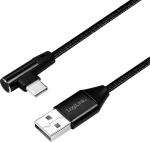 LogiLink USB-A - USB-C 1.0m angular braided black - kabel LogiLink USB 2.0 - USB-C 1.0m M/M angled black