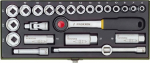 Proxxon 23110 - Socket Set - 3/8" - Metric - 24 Kopf/K&ouml;pfe - 6.7.8.10.11.12.13.14.15.16.17.18.19.21.22.24 mm - Chrom