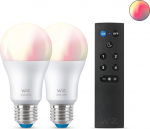 WiZ smart lamp, E27, RGBW - all colors and shades of white light, Wi-Fi, 806 lm, 2-pack and WiZ Remote - remote control