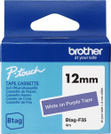 Kleepkirjalint Brother BTAG-F35 lilla, valge tekst, laius 12mm mudelitele PT-N10, N20, N25