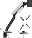 Hismart Heavy-Duty Single Monitor 24"-57" Gas Spring Arm Mount, RGB Lighting, Gray