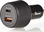 Autolaadija Nedis 1xUSB-A + 1xUSB-C,QC, 3A 48W