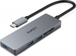 AUKEY HUB USB-C CB-C63 aluminum | Ultra Slim | 4w1 | 3xUSB 3.1 | 1xMicroSD i SD