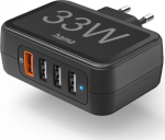 USB-laadija seinapesasse Hama 33W 4-port (1x QC3.0 USB-A 18W, 3x USB-A max 15W), black/must, IC, Qualcomm Quick Charge 3.0