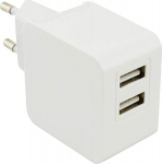 Wave mains charger 2 x USB, 17W, white