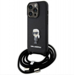 Karl Lagerfeld Crossbody Saffiano Monogram Metal Pin Karl & Choupette Back Case for Apple iPhone 15 Pro
