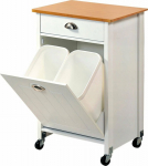 Kesper White, wooden bar on wheels with a waste sorting bin