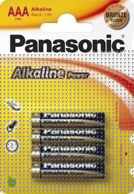 Patareid Panasonic Alkaline Power AAA LR03APB/4B 4patareid, madala voolutarbega seadmetele, keskmise mahutavusega leeliselement