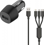 2GO KFZ-Ladeger&auml;t 3000mA 3in1 Micro-USB, Lightning, USB-C sw