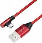 LogiLink USB-A - USB-C 1.0m angular braided red - kabel LogiLink USB 2.0 - USB-C 1.0m M/M angled red