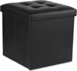 Leobert Foldable pouffe L z buttons - 38x38x38cm black leatherette