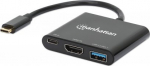 Manhattan USB-C Dock/Hub, Ports (x3): HDMI, USB-A and USB-C, With Power Delivery (100W)