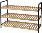 Storage Solutions Shelf for shoes, 3 horizontal, bamboo and metal frame, 70 x 30 x 48.5 cm
