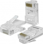 Qoltec Pass-through plug connector RJ45 | CAT6 | UTP | Pass Through | Gold-plated contacts | 100 sztuk