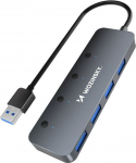 Hub distributor 4x USB-A z aluminum switches - szary WOZINSKY