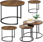 Lean Set of Round Coffee Tables 3w1 Vintage Natural Wood 51cm 40cm 30cm