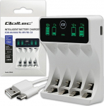 Qoltec Battery charger Ni-MH Type R03 AAA R6 AA | LCD | kabelUSB-C | White