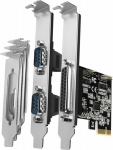 Axagon PCI-Express card with one parallel and two serial ports 250 kbps. ASIX AX99100. Standard & Low profile